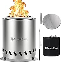 AmazStove 9.7x7.1 Inch Portable Tabletop Fire Pit - Low Smoke Wood/Pellet Fueled Camping Stove, Stainless Steel with Travel Bag