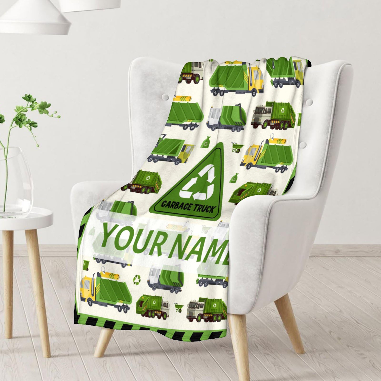 Personalized Garbage Truck Blanket with Name - Soft, Fuzzy & Warm - 60