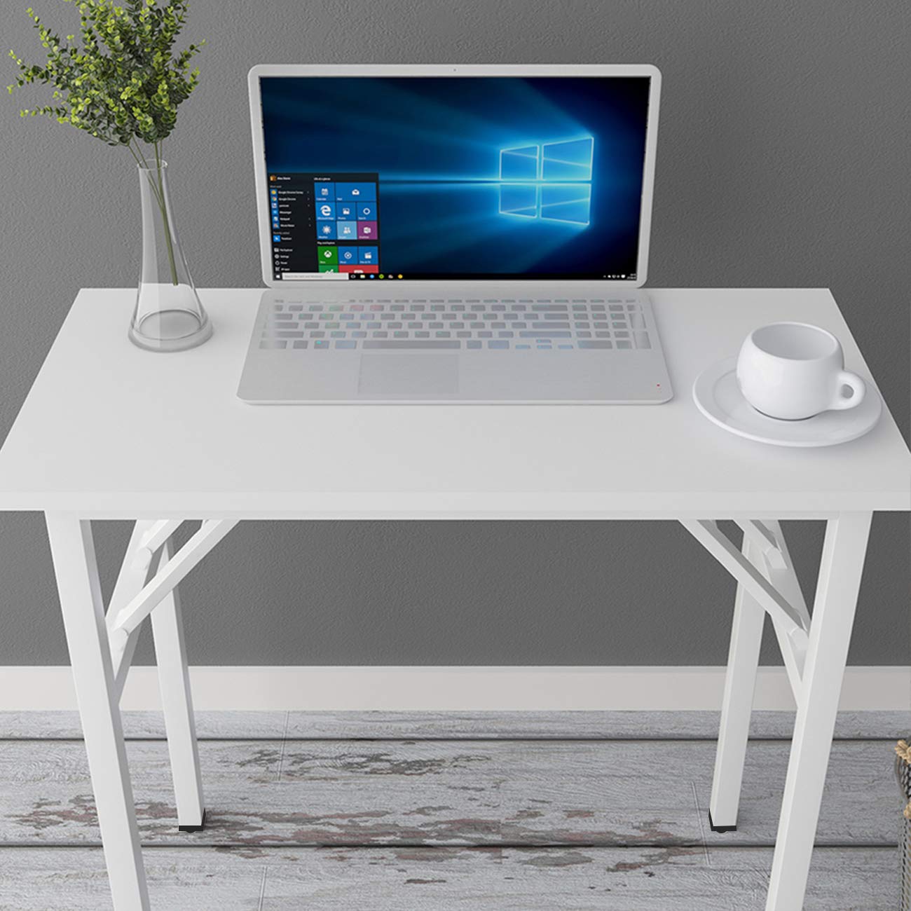 sogesfurniture Tavolo Pieghevole Scrivania compatta per Computer Scrivanie PC Tavolo da Pranzo per casa e Ufficio, Studio e Scrittura, BHEU-AC5-8040 (Bianco)