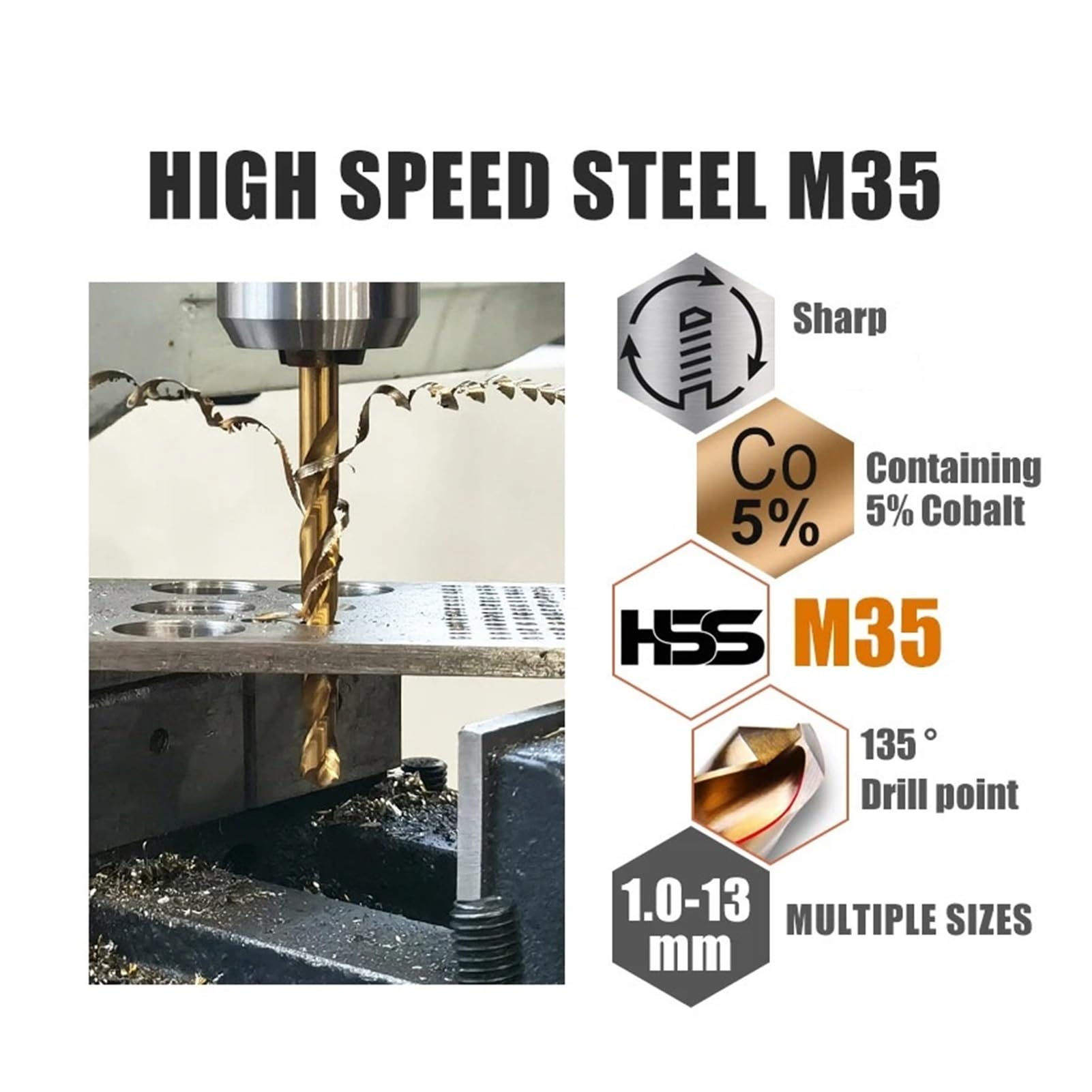 1.0-13mm Cobalt Coated Twist Drill Bit Set HSS M35 Drill Bit For Wood/Metal Hole Cutter Power Tools(9.0mm,10PCS)
