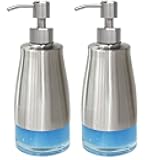 AUMIO 2 Pack Soap Dispenser Stainless Steel Case Glass Liner Hand Pump Dispenser, Refillable Liquid Hand Soap Dispenser for Bathroom & Kitchen - Brushed Nickel