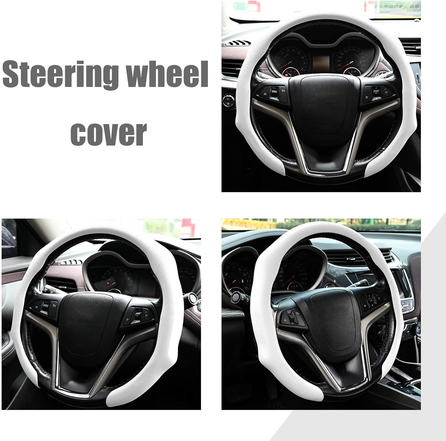Leather Steering Wheel Cover Breathable Material with Anti-Slip Inner Lining Ergonomic Grip Universal Fit for 15.5-16 Inch Car Sophisticated Interior Look (White)