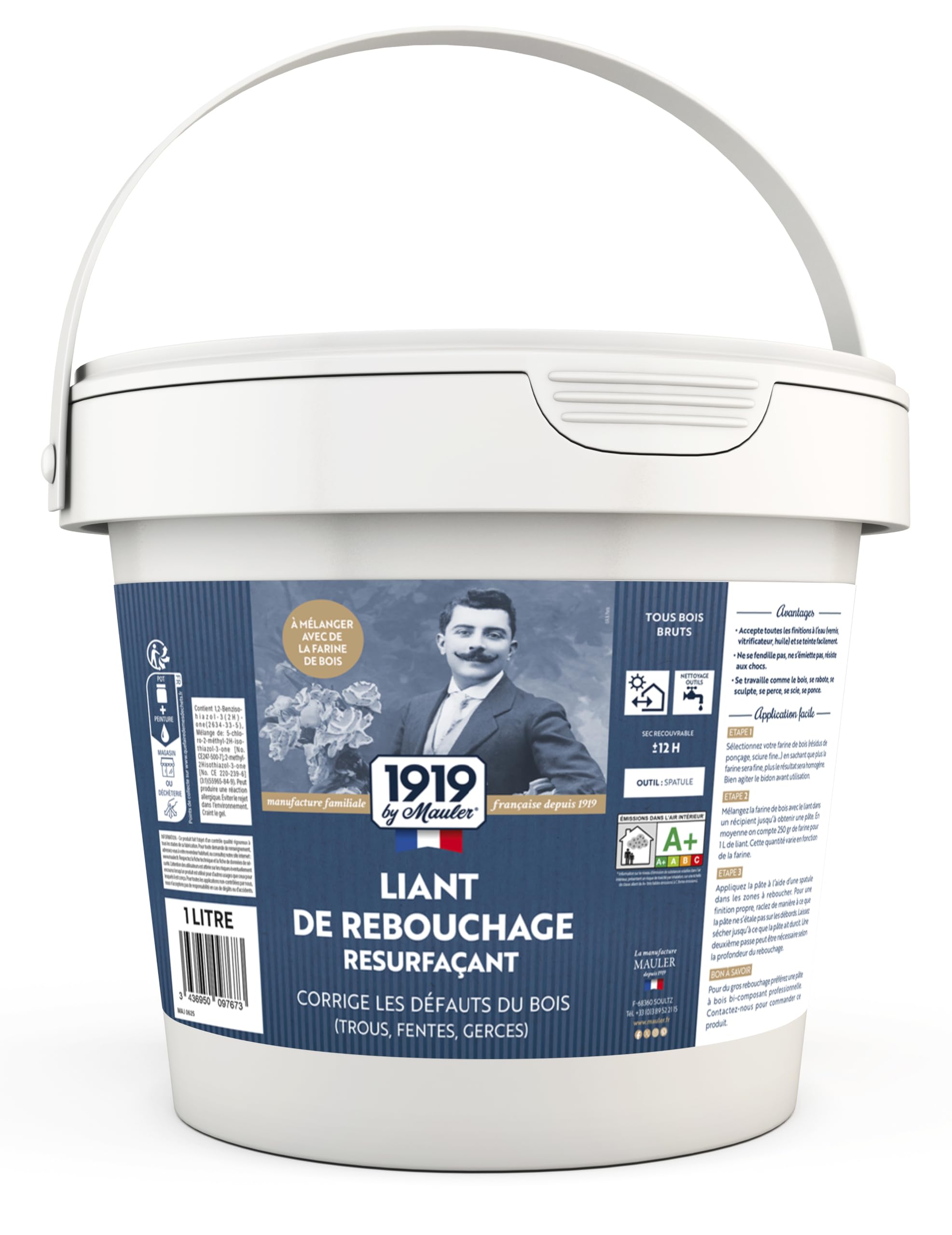 MAULER - Liant de rebouchage parquet & meuble haute solidité pour Mastic à Bois - 5L - À mélanger avec sciures fines ou farine de bois - Très faible odeur