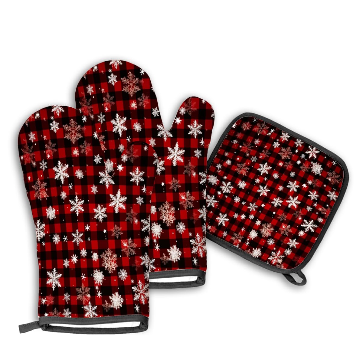 Christmas Oven Mitts and Pot Holder Set, Xmas Snowflake Heat Resistant Oven Mitts Gloves Set Hot Pads Potholders for Kitchen Baking Grilling Non-Slip