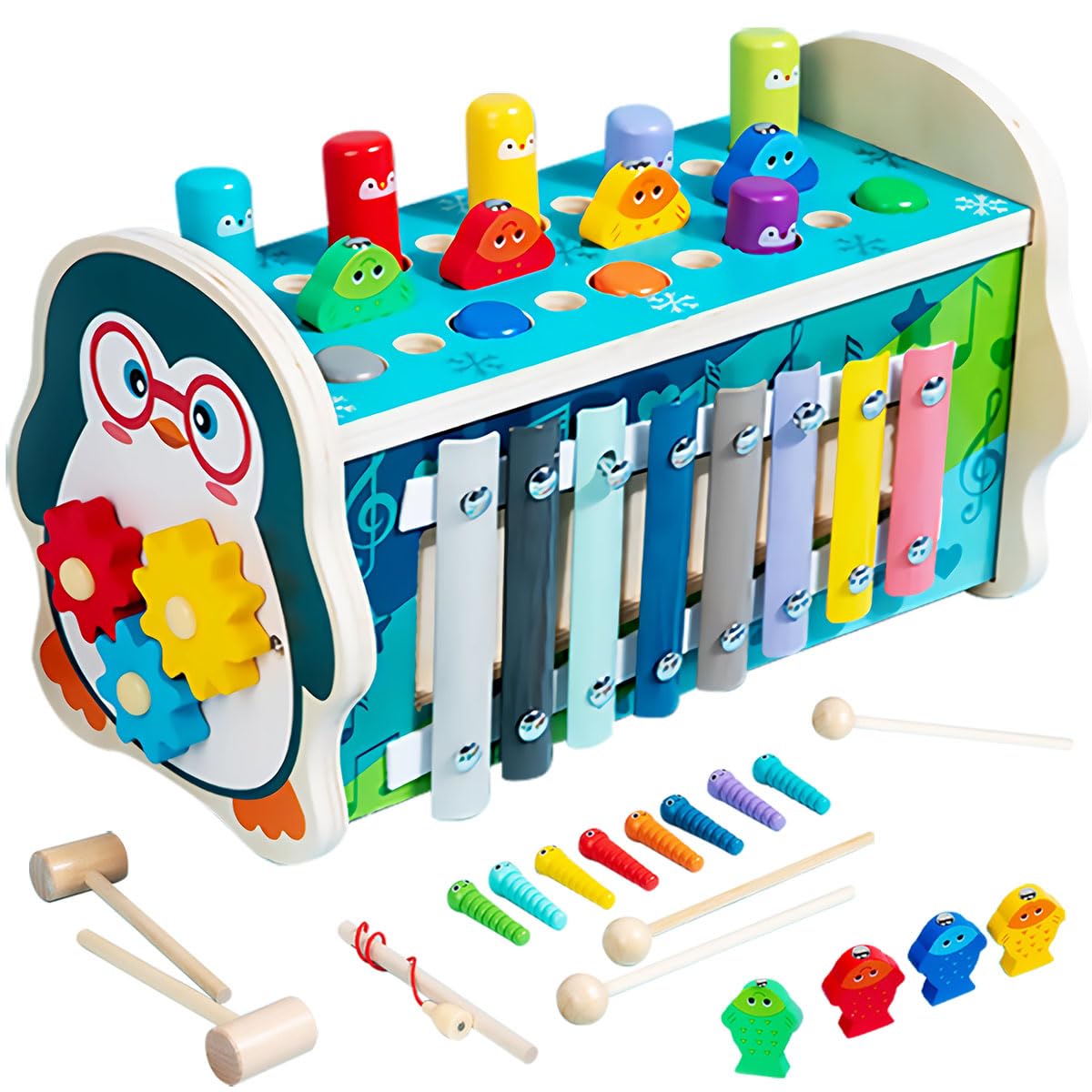 Juguete Montessori 7 En 1 De Madera – Xilófono, Martillo, Laberinto Y Más, Educativo Y Seguro Para Bebés De 1 A 3 Años, Regalo Original Para Niños Y Niñas