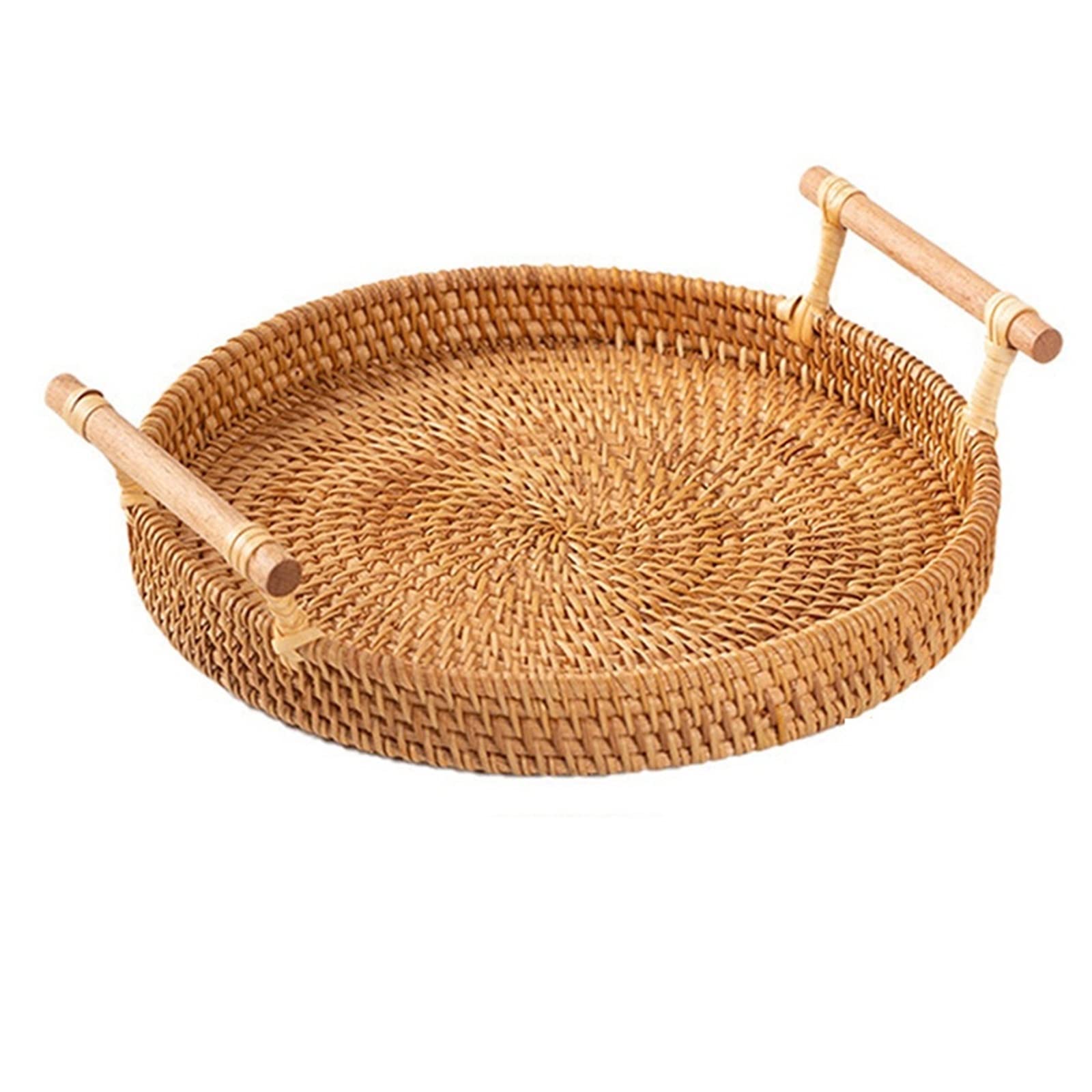 Storage Basket,Small Picnic Hand-Woven Round Wicker Rattan Tray Bread Fruit Breakfast Kitchen