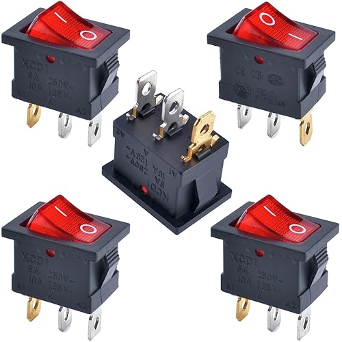 Interruptor basculante para barco, 5 unidades, interruptor de palanca a presión, SPST de encendidoapagado, LED rojo, 3 pines, 2 posiciones, CA 250