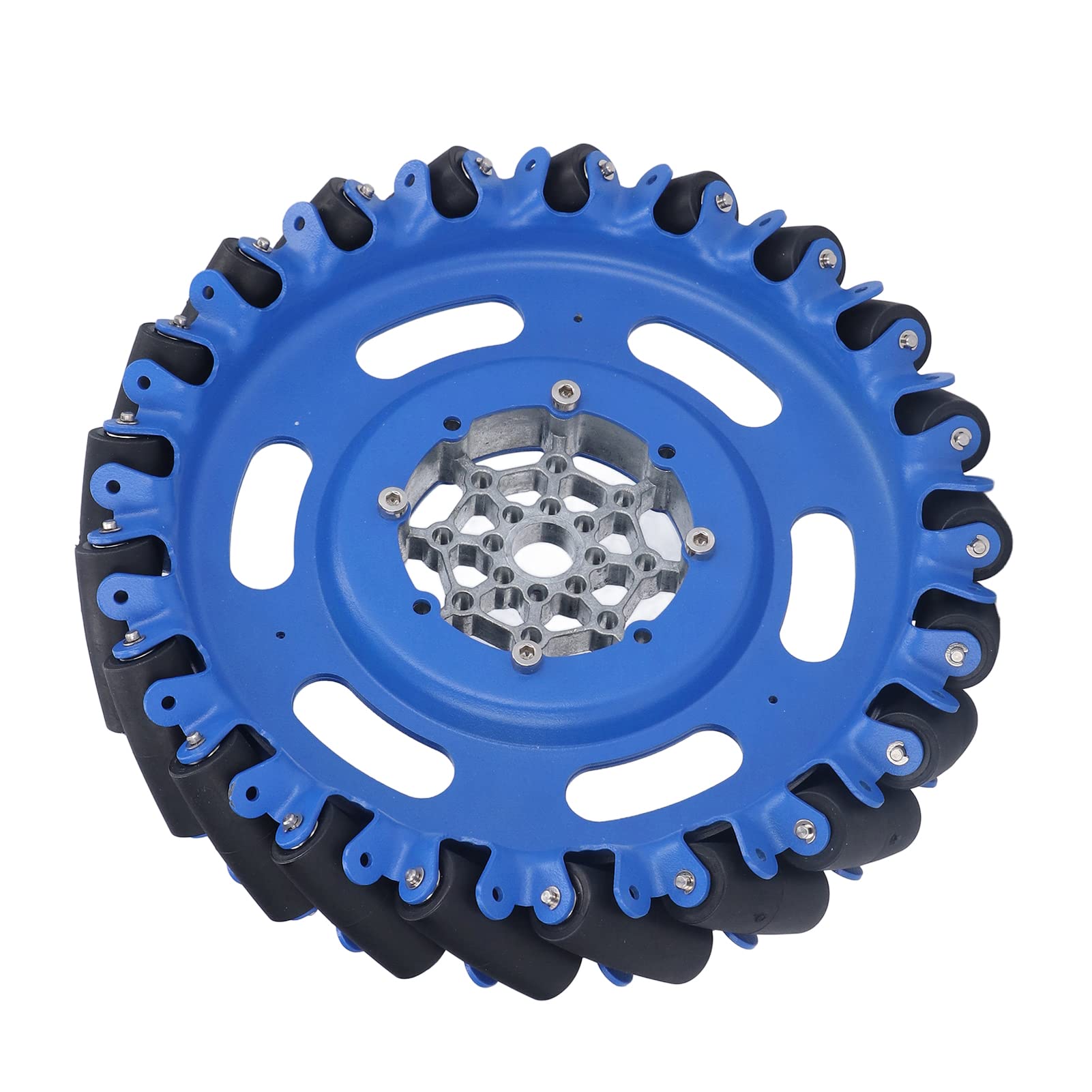 Marhynchus Rueda Omnidireccional Robot de 8 Pulgadas Rueda Omnidireccional SPCC Rodillos de TPU de Aluminio y Acero Movimiento de 45 Grados Ancho de 40 Mm para Robots Pequeños Piezas de Chasis de