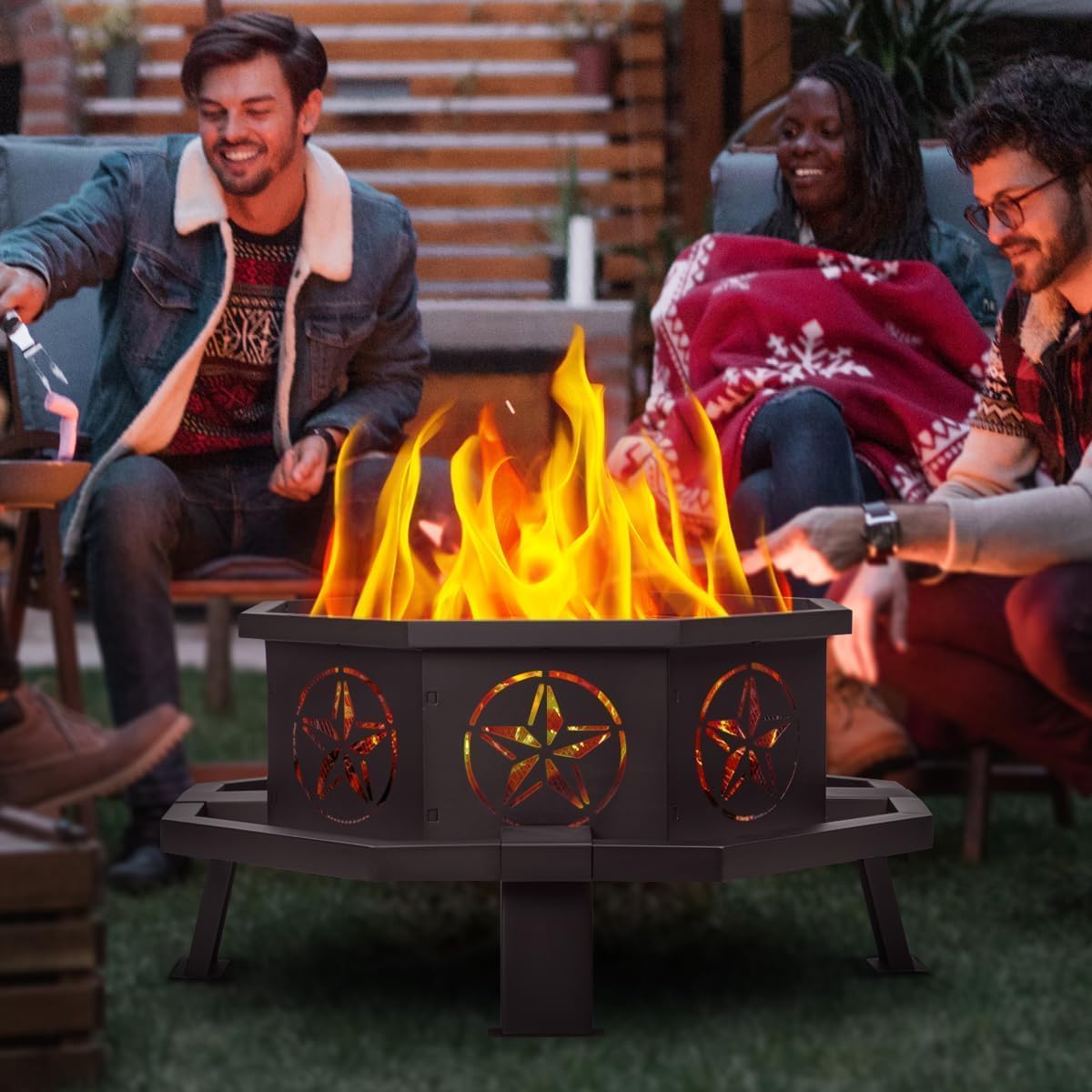 Verdeluxe 35 Inch Octagonal Outdoor Fire Pit,Wood Burning Fire Pit for Bonfire,Outside,Camping, Backyard, Patio