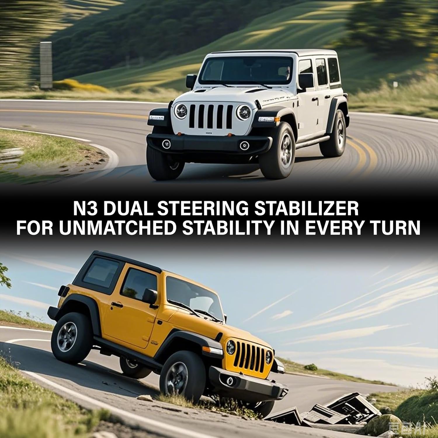 N3 Dual Steering Stabilizer for Jeep Wrangler JL 2018-2024, for Jeep Gladiator JT 2020-2024 with 2.5" of Lift or Higher, Replacement Part for 87304