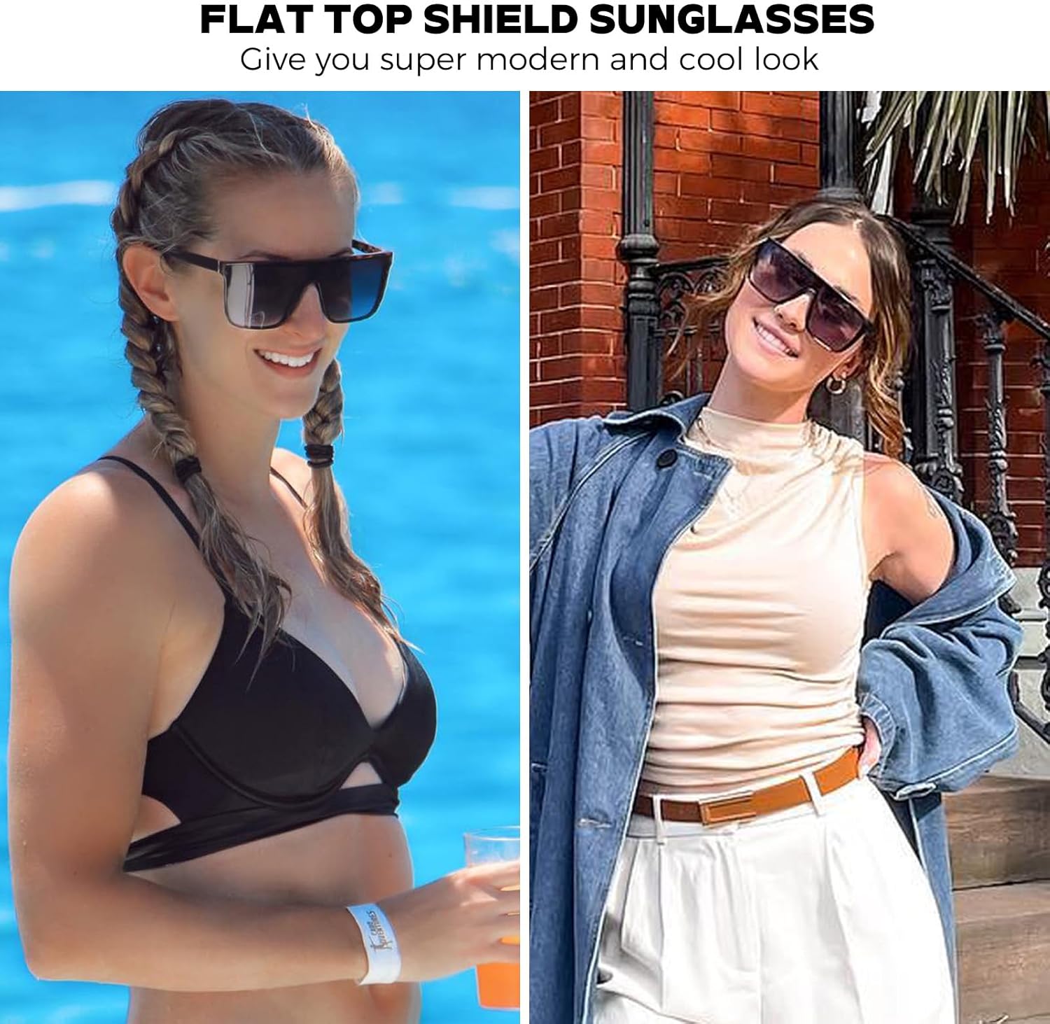 mosanana Polarized Oversized Square Sunglasses for Women Men, Trendy Flat Top Fashion Shield Shades MS52363 - Image 4