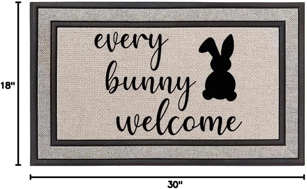 Daylor Outdoor Indoor Doormat 18" x 30" Gray/Beige/Black Rubber Backed Door Mat Every Bunny Welcome Easter Funny Rabbit