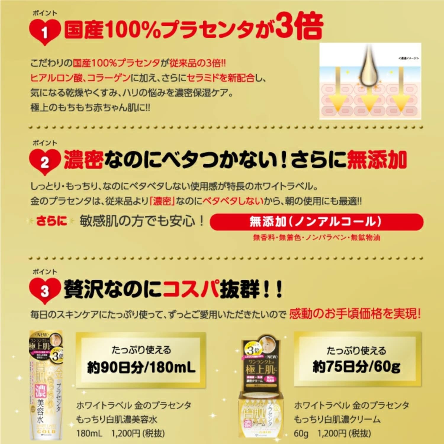 Amazon.co.jp: ホワイトラベル 金のプラセンタ もっちり白肌濃美容水