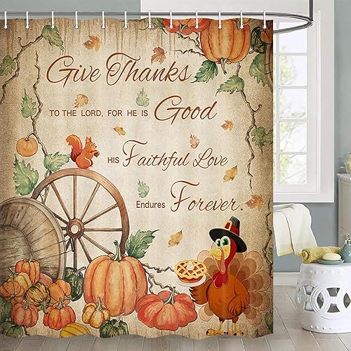 Cortina de ducha de otoño, cortina de ducha de otoño con calabaza para baño, granja, cosecha de otoño, Acción de Gracias, hojas de arce para el