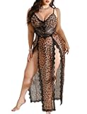 Plus Size Lingerie For Women Babydoll Sexy Mesh Maxi Nightdress Exotic Sleepwear Side Slits