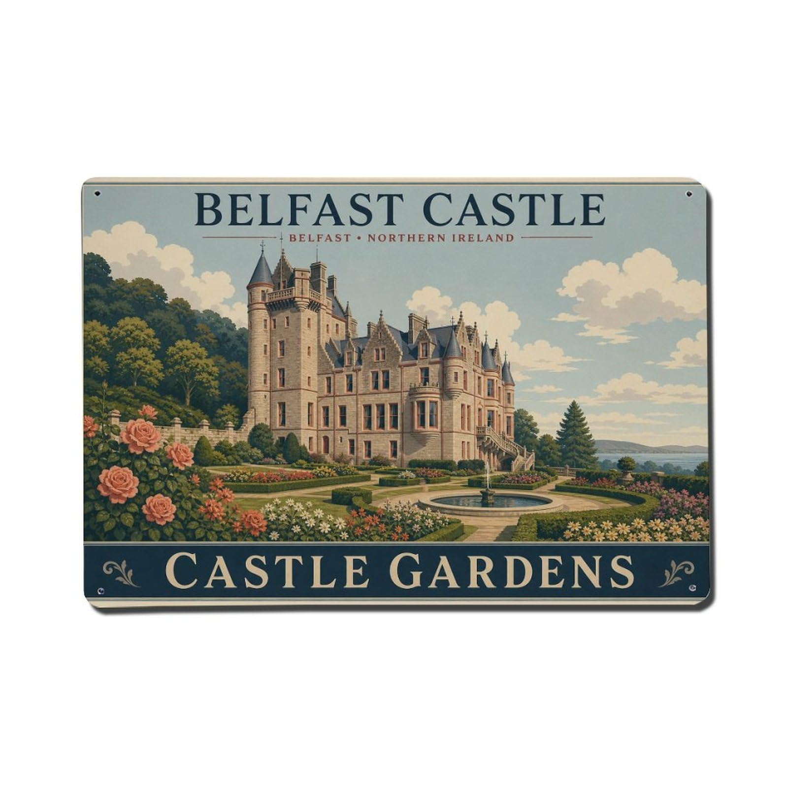 Fyrn Style Metal Tin Sign Vintage Travel Belfast Castle Gardens Ireland