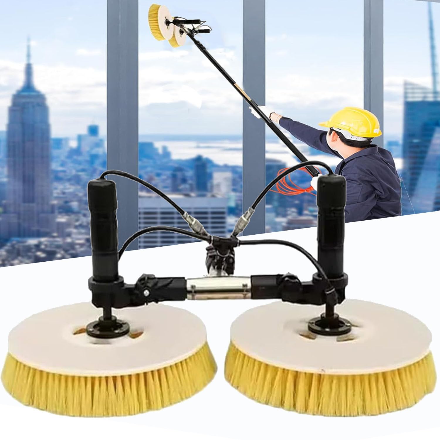 AYCDL Electric Solar Panel Cleaning Machine, Dual Head Water Fed Pole Kit, 550cm Telescopic Pole for Photovoltaic Cleaning,Lithiumbattery-550cm
