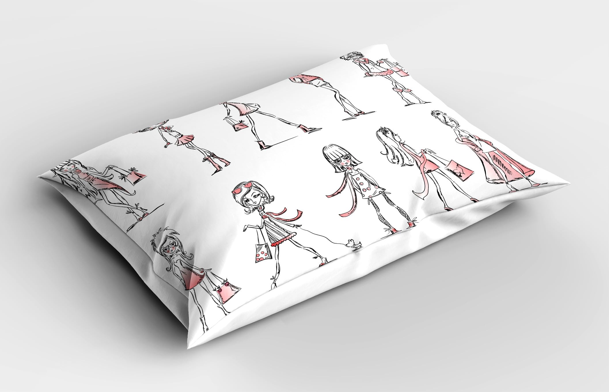 Ambesonne Fashion Pillow Sham Set of 2, Cartoon Girls High Heel Shoes Glamour Urban Life Catwalk Style Picture, Quality Microfiber Bedding Item for All Seasons, 36