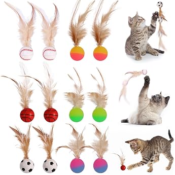 Pack of 12 Bouncing Cat Ball with Feather Cat Toy Feather Cat Balls