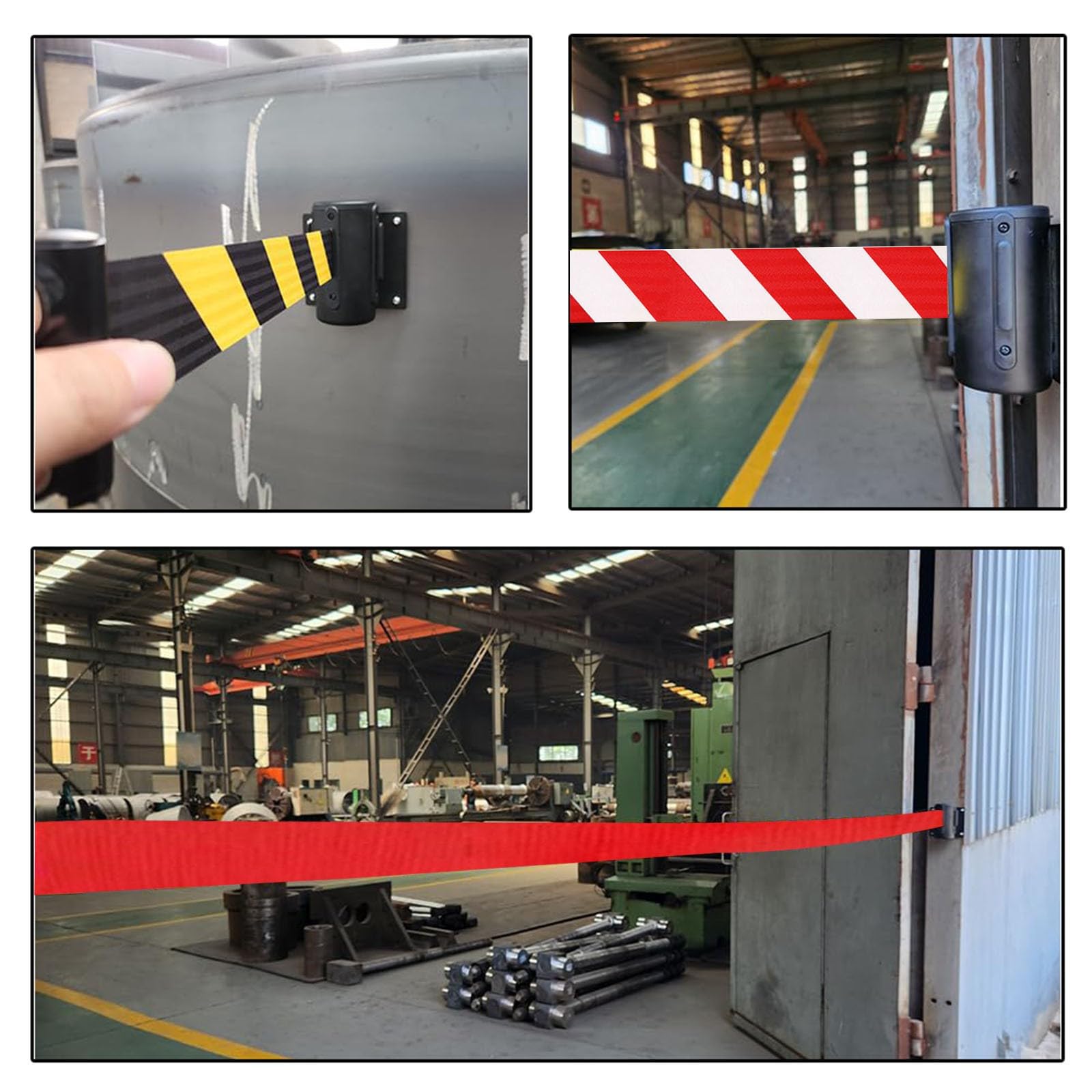 CAIFEXUE Red Wall Mount Queue Belt Barrier, 2/3/5/10M Queuing Safety Tape Cordon, with Mounting Accessories and Stainless Steel Housing/B/10M(32Ft)