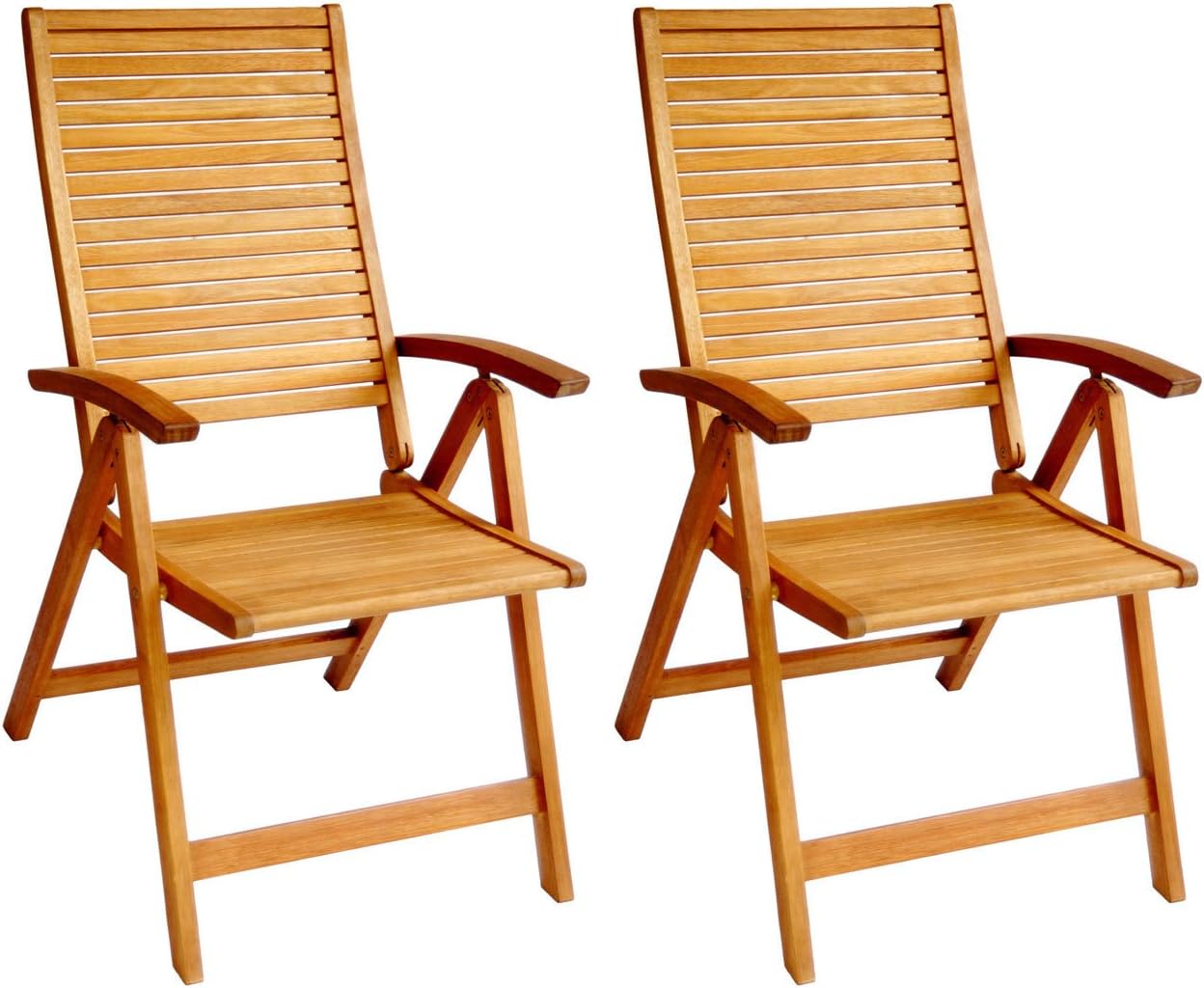 LuuNguyen 79001 Logan Outdoor Hardwood 5 Positions Reclining Folding Arm Chair, Natural Wood Finish, 2 Count