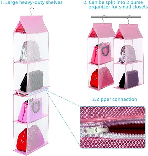 Miniatura 4 de KEEPJOY Organizador desmontable de bolso colgante para armario soporte de almacenamiento de bolsa para armario con 4 estantes sistema de