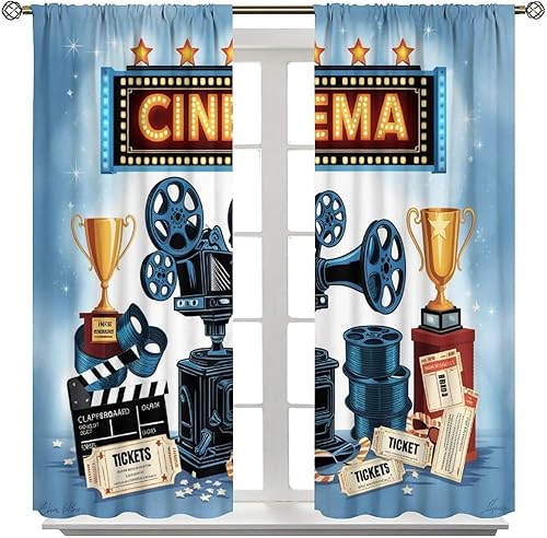 Miniatura 32 de Cortinas opacas para cine en casa, diseño retro moderno, tiras de película de palomitas de maíz para cámara de película, bolsillo para barra,