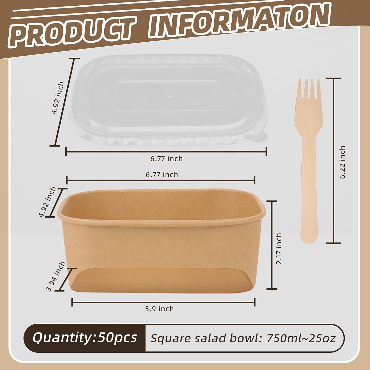 50 Pack 25 oz Paper Food Containers with Lids, Meal Prep Containers Disposable Large Paper Bowls, Microwavable and Freezer Storage Use Cardboard Food Containers - Image 2