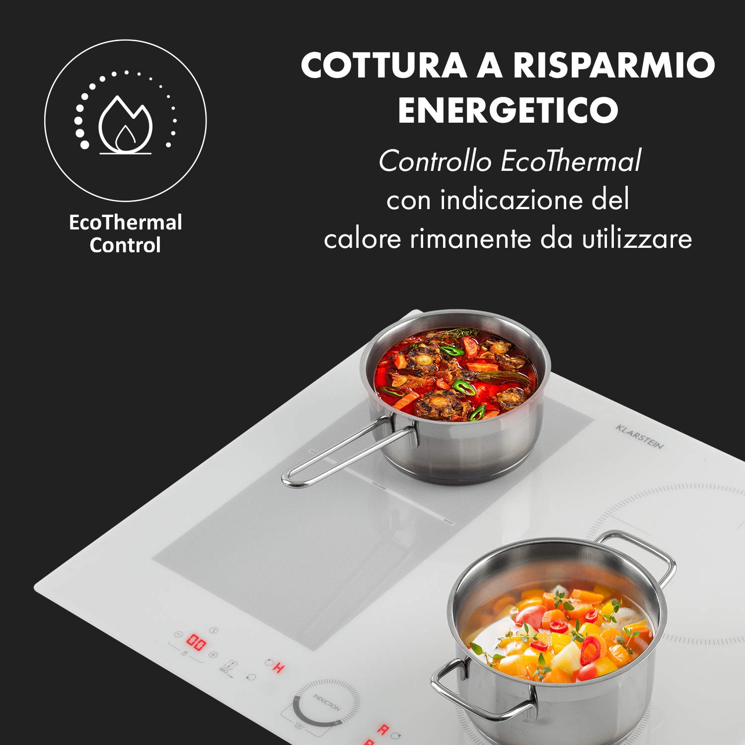 Klarstein Piastra Induzione 4 Fuochi, Piano Cottura 7000W, Integrata con Controllo Touch, Fornello Professionale