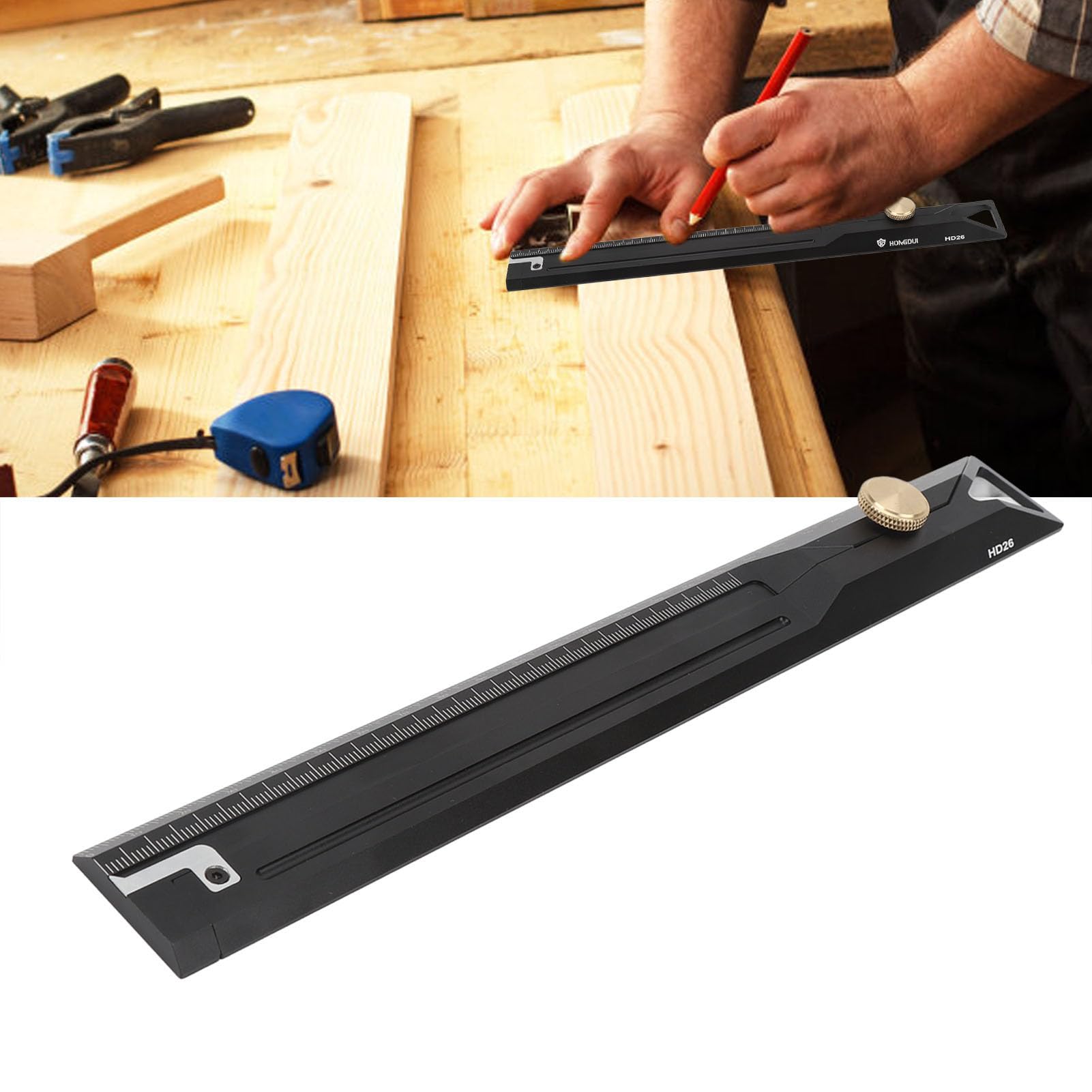 Tnfeeon Righello Dritto in Lega di Alluminio, Strumento di Misurazione Ad Alta Precisione per Progetti di Disegno di Lavorazione del legno. Il Design Leggero e Robusto da 9,8 Pollici Garantisce