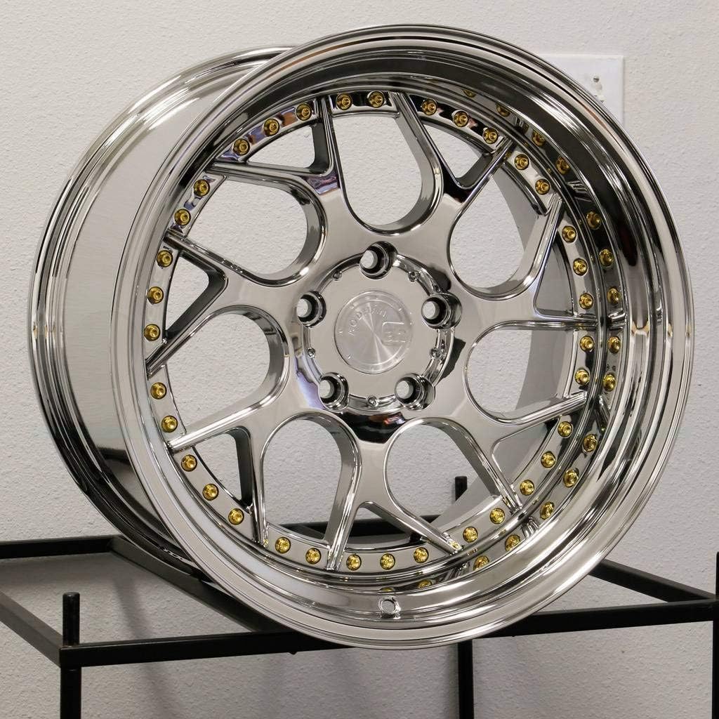 Aodhan DS-01 Custom Wheel - 18x9.5, 30 Offset, 5x114.3 Bolt Pattern, 73.1mm Hub - Vacuum Chrome with Gold Rivets Rim
