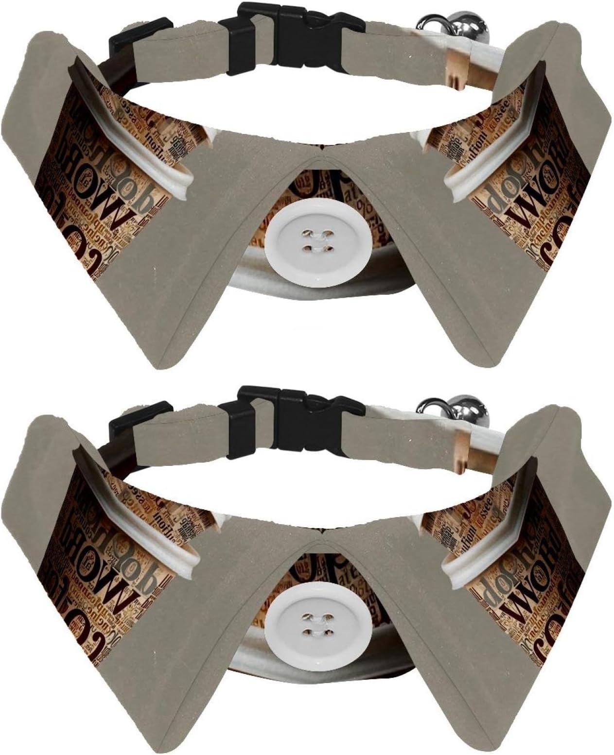 Double Pack Stylish Dog Bow Ties Collar – Secure Elastic Design for Small/Medium/Large Pets, Daily Walk & Party Outfits (Coffee Cups (1))