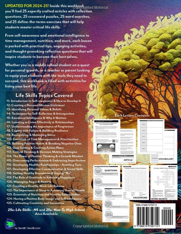 25x FOUNDATIONAL LIFE SKILLS FOR LIVING YOUR BEST LIFE: 25x Crosswords, 25x Word Search, 25x Articles & Reflection Questions, 25x Define Terms for Middle School Students (25x Life & Living Skills) - Image 2