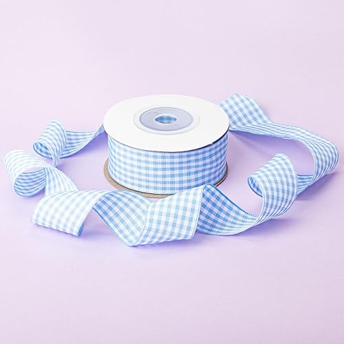 Miniatura 2 de SOFIRE Cinta a cuadros de guingán de 10 yardas para envolver regalos de 1 pulgada de ancho (azul)