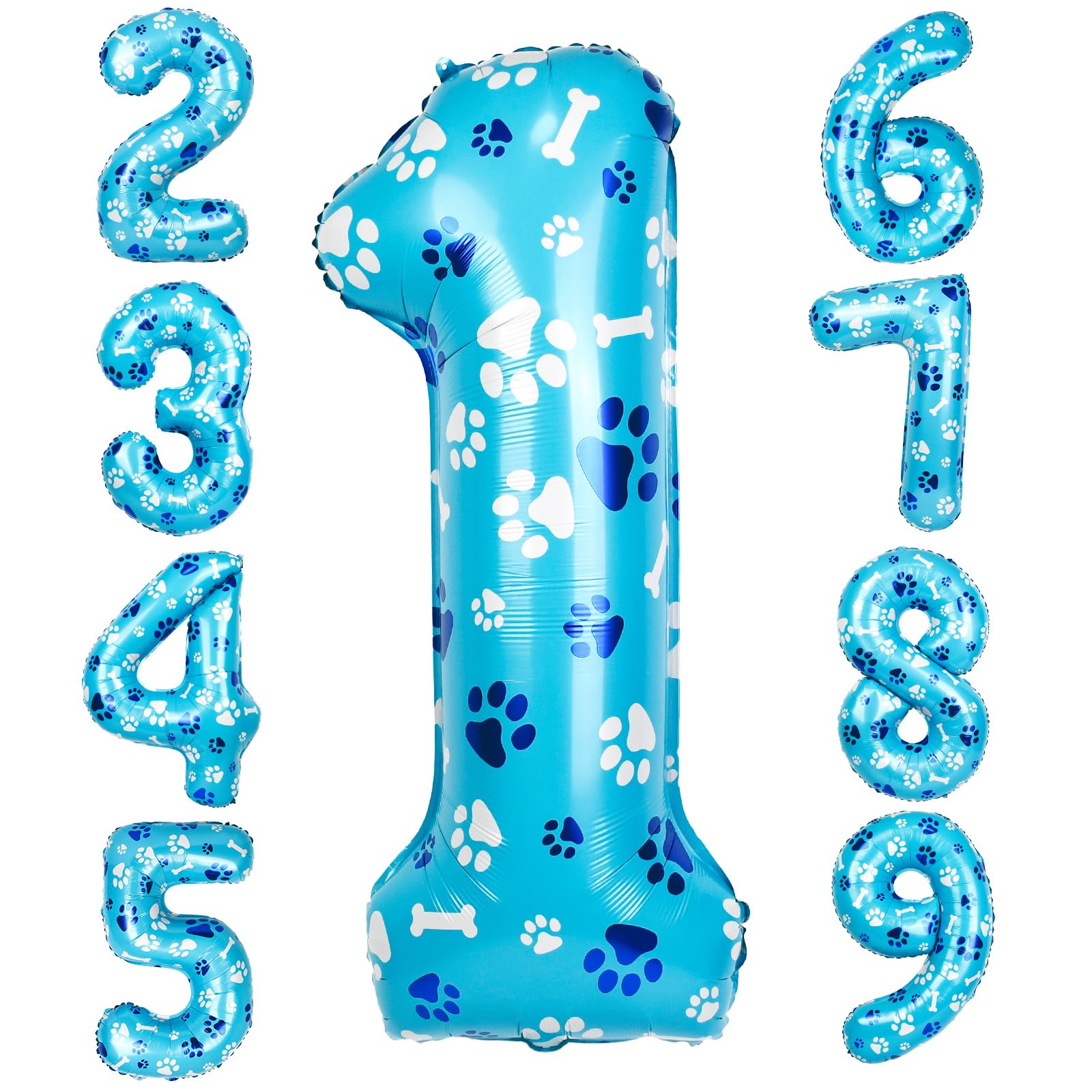 40 Inch Blue Dog Paw Birthday Balloons, Number 1 Balloons for Girls Boys Blue Dog Paw Print Themed Birthday Party Decorations(Number 1)