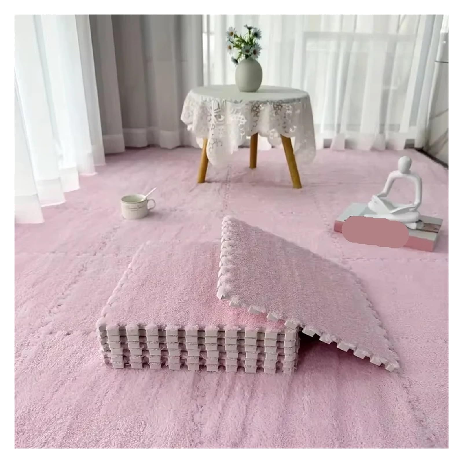 Plüsch-Puzzle-Schaumstoffmatte Weiche Plüsch-Puzzle-Teppichfliesen, ineinandergreifende Eva-Schaum-Fußmatten, rutschfest, waschbar, Teppich for Wohnzimmer, Schlafzimmer, 8/16 Stück(Color 6,16Pcs)