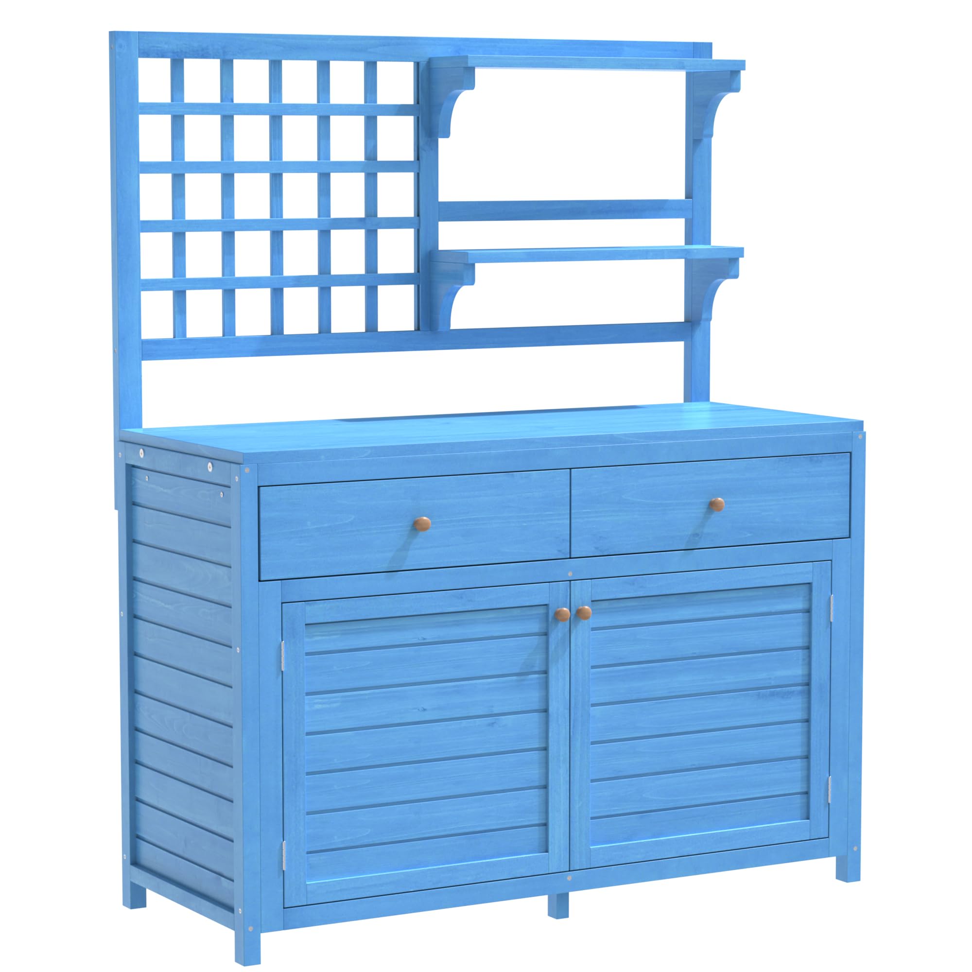 YESGIGA Holz Gartenschrank, Gartenschrank mit Regalen, Outdoor Schrank, Geräteschuppen, Terrassenschrank, Balkonschrank, Gerätehaus, Gartenmöbel (Blau)
