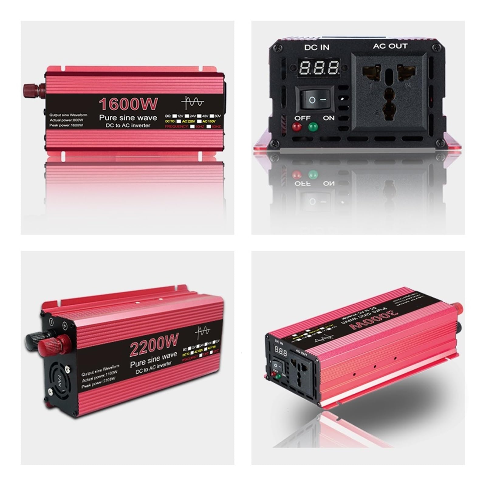 Czysta Fala Sinusoidalna Przetwornica 3000W 2200W 1600W 1000W Napięcie DC 12V 24V Do AC Transformator Konwerter Mocy Falownik Słoneczny(3000W,12V)
