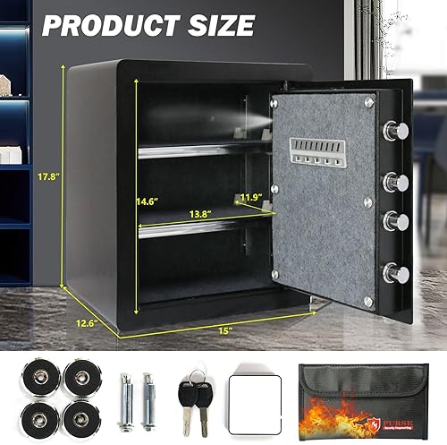 Miniatura 4 de Caja de seguridad ignífuga de 2 cubos, caja de gabinete con huella digital, caja de seguridad para el hogar con teclado electrónico táctil, caja