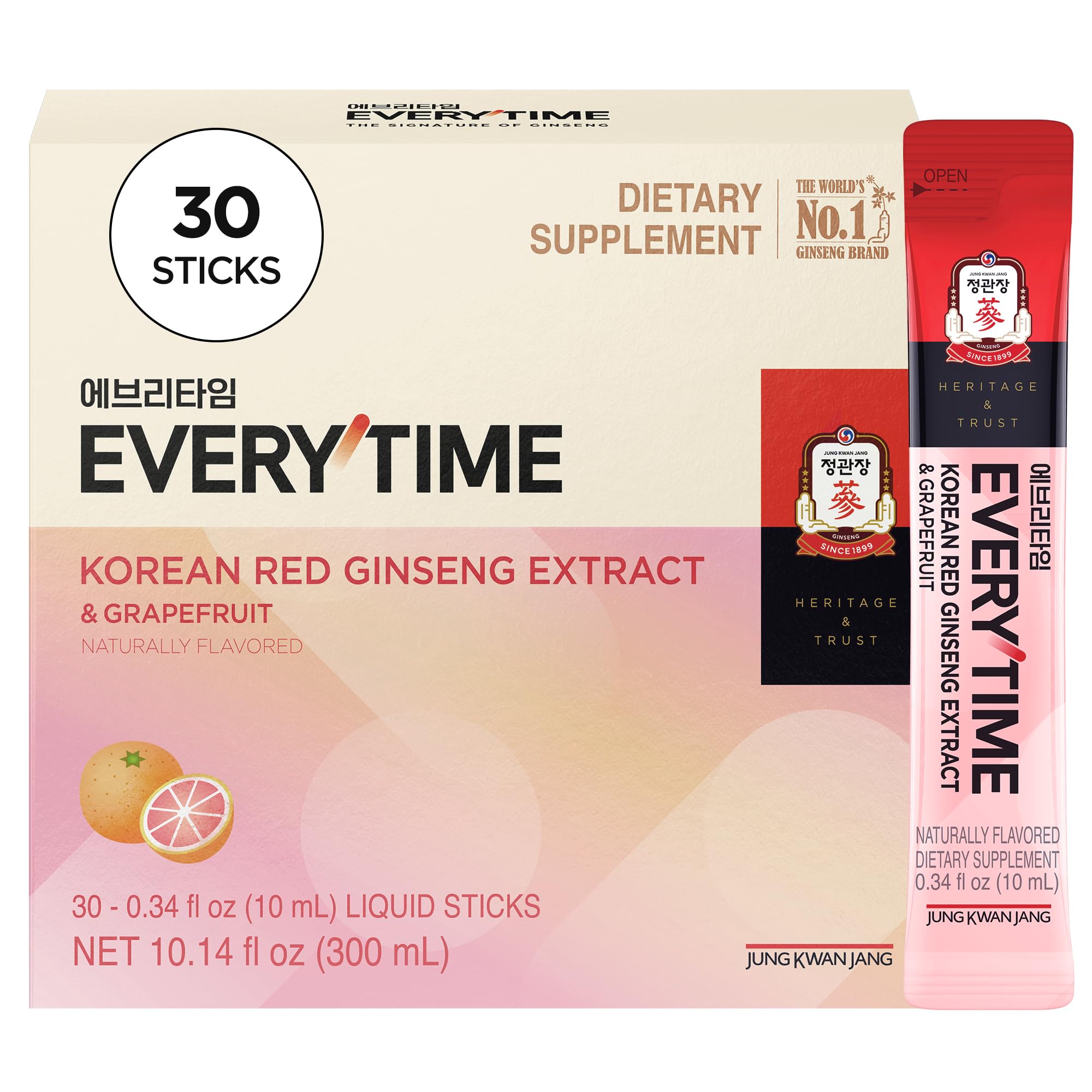 Sponsored Ad - JUNG KWAN JANG Everytime Korean Red Ginseng Extract Stick 1,000mg & Grapefruit - Vegan Ginseng Root Energy Drink Liquid Stick Supplements - Builds Stamina & Immunity, No Caffeine (30 Sticks)
