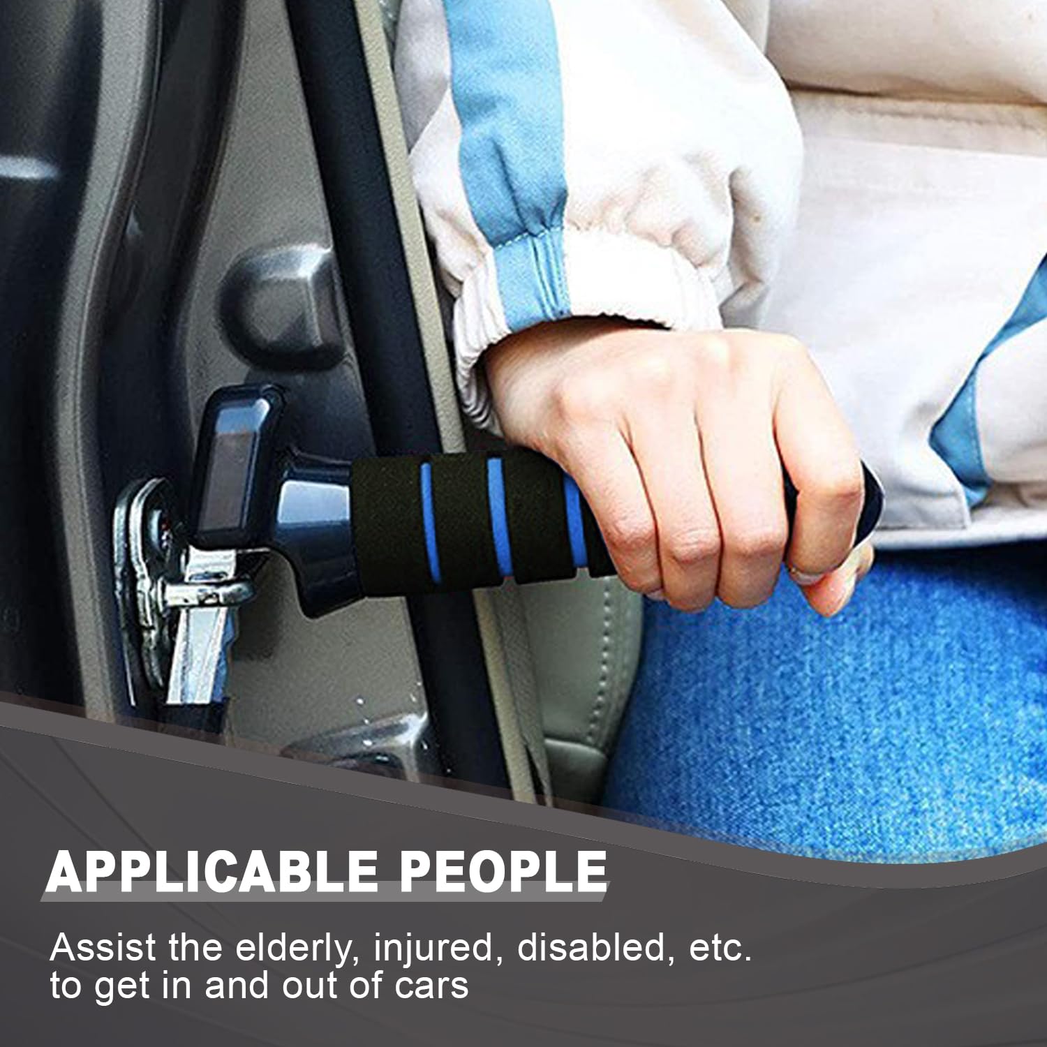 2 PCS Manija De la Puerta Del Coche para Ancianos, Asa De Soporte para Automóvil, Manija de Asistencia para Automóvil para Personas Mayores, Manija Multifunción(Azul)