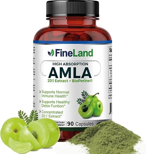 FineLand Amla (grosella espinosa india) Extracto de espectro completo con BioPerine® para absorción, rico en vitamina C natural, apoyo inmunológico