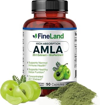 FineLand Amla Indian Gooseberry Full Spectrum Extract with BioPerine for Absorption, Rich in Natural Vitamin C, Immune & Digestive Support 90 Vegan Capsules