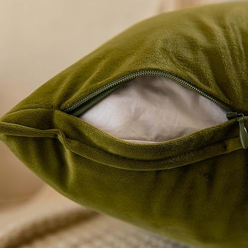 Miniatura 4 de JUSPURBET Juego de 2 fundas de almohada decorativas de terciopelo verde oliva de 22 x 22 pulgadas, funda de cojín suave con cremallera invisible