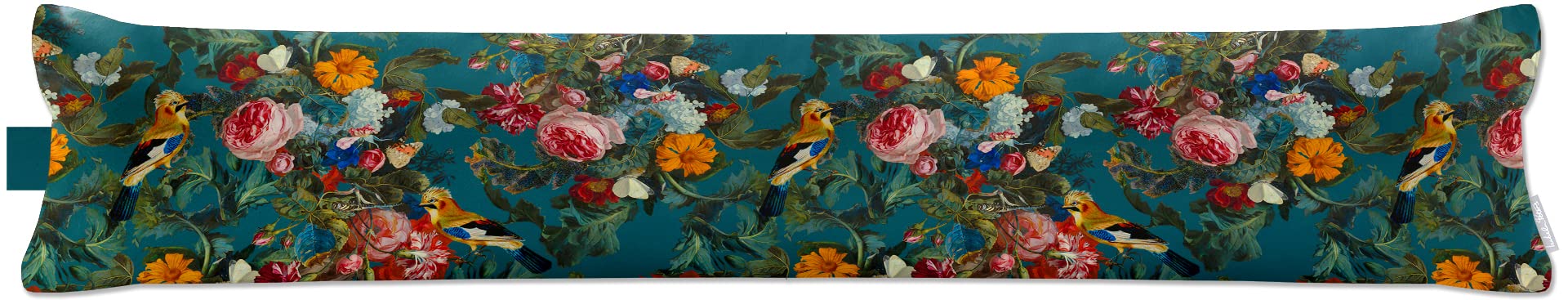 Izabela Peters Teal Luxurious Eco-Friendly Draught Excluder - Birds In Paradise - Standard - Window Door Seal, Fabric Draft Excluder Cushion Stopper For Door Bottom