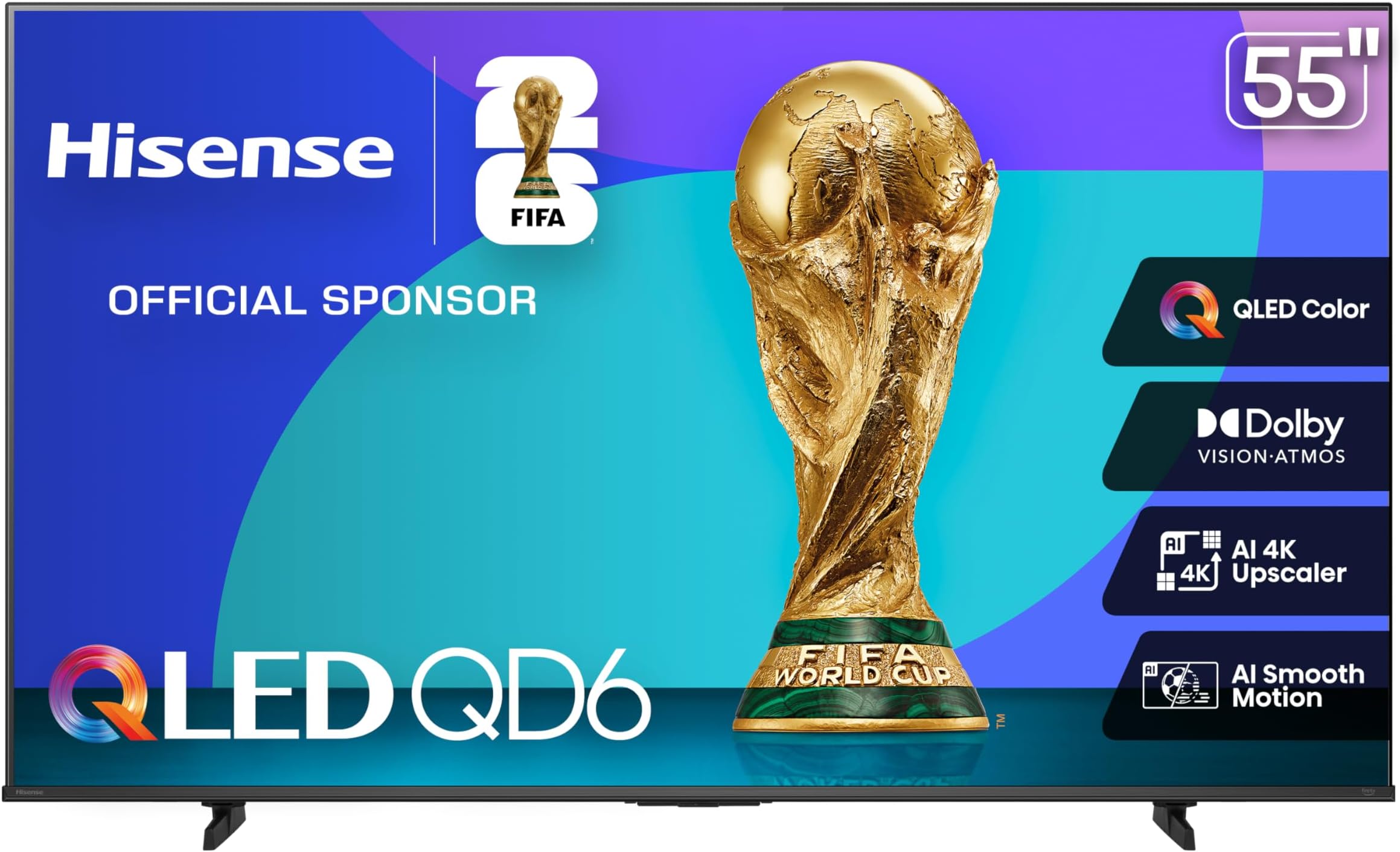 Hisense 55" Class QD6 Series (55QD6QF, 2025 Model) QLED 4K UHD Smart Fire TV, Voice Remote with Alexa, Dolby Vision, Dolby Atmos, Motion Rate 120, HDR 10+, Game Mode Plus, MEMC, VRR, ALLM