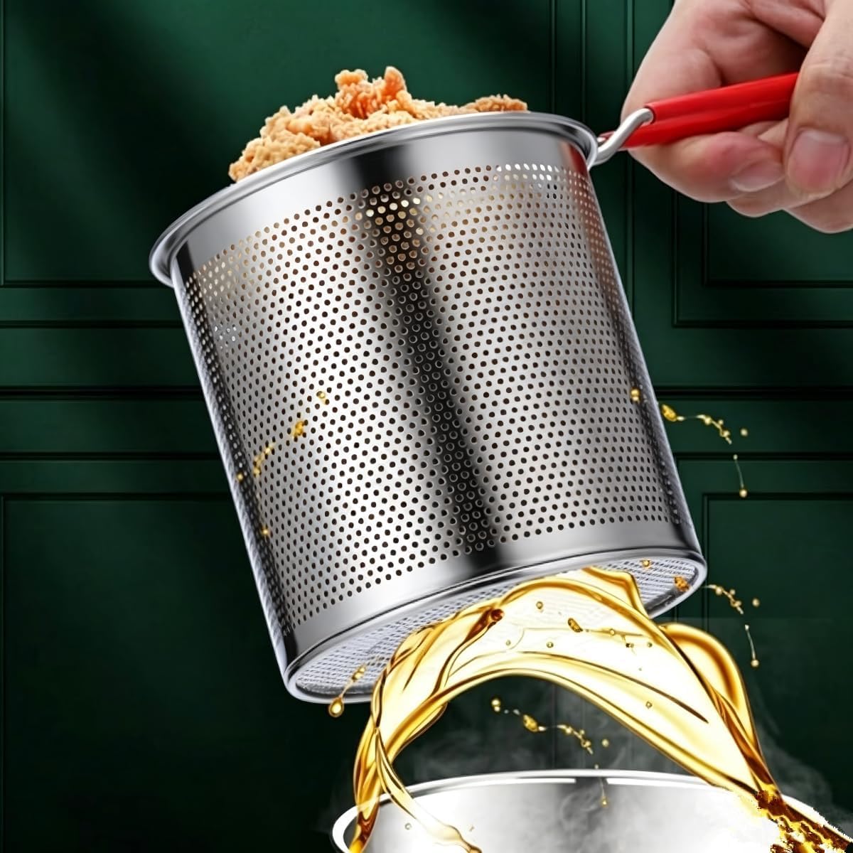 Friggitrice in Acciaio Inox con Cestello - Perfetta per Ali di Pollo Croccanti, Frutti di Mare, Patatine Fritte E Snack - Design Compatto per Piano Cottura, Ideale per Cucinare A Casa.
