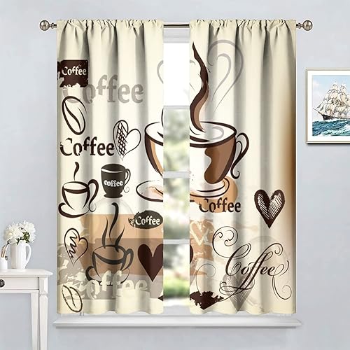Miniatura 4 de YCness Cortinas de café para tratamientos de ventanas de cocina, juego de 2 paneles de 42 x 54 pulgadas