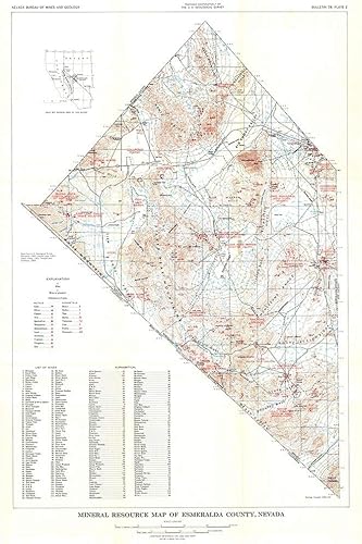 Miniatura 1 de Posterazzi PDXNVES0002Small Esmeralda County Minerals Nevada Mines 1945 USGS Póster impreso, 15 x 24, multicolor