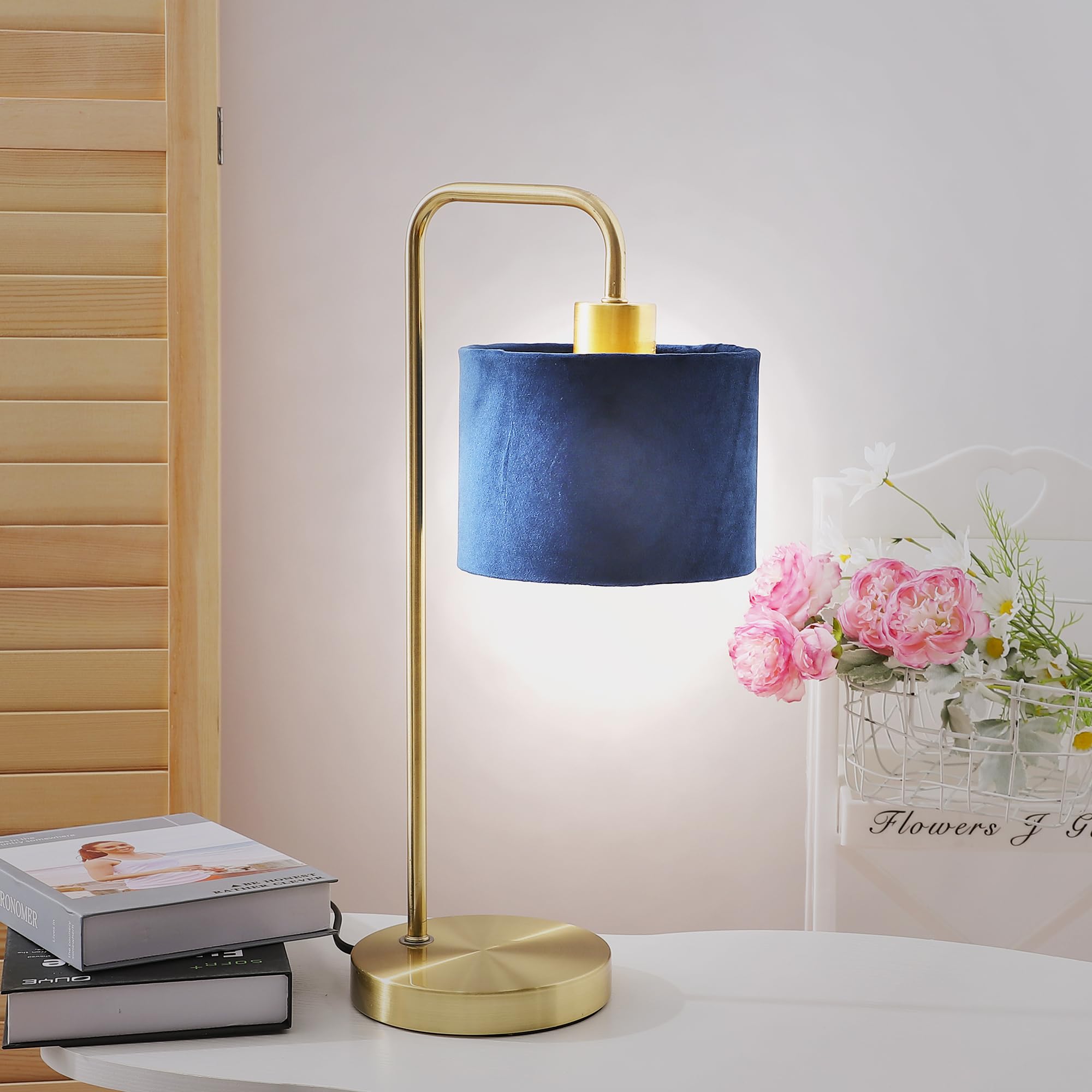 Kuber Industries Aesthetic & Modern Warm Light Bedroom Lamp for Side Table | Office & Desk Table Lamp for Living Room and Home Decor | House Warming Gifts | Golden & Blue-58434